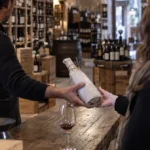 Bouteille de vin local remise au comptoir de dégustation