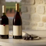 Two French wine bottles representing the range from accessible to premium Castel wines on a warmly lit cellar table.