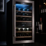 Cave à vin double zone Kalamera KRC-33BSS en acier inoxydable avec porte vitrée révélant deux compartiments de température di